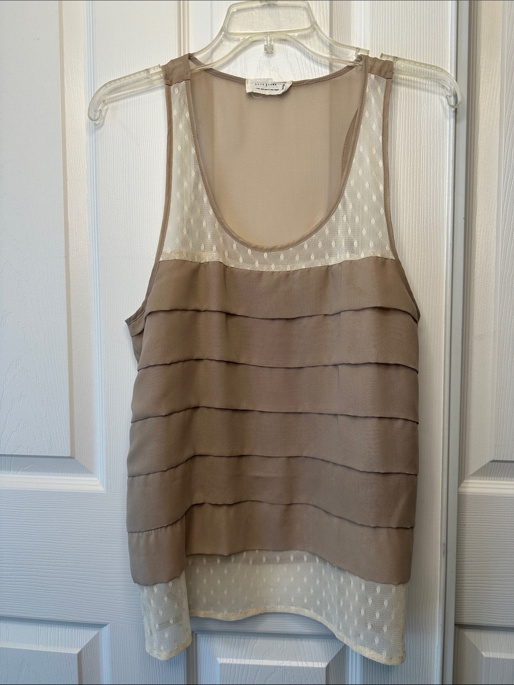 Love Tree Taupe and Ivory Layered Mesh Tank Top